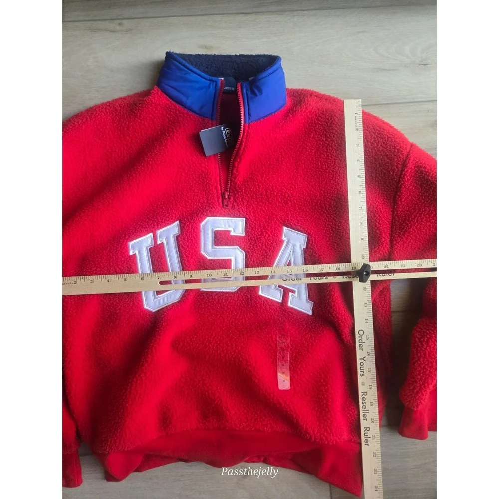 Polo Ralph‎ Lauren Mens USA Fleece Pullover Medium Red Sherpa 1/4 Zip Sweatshirt
